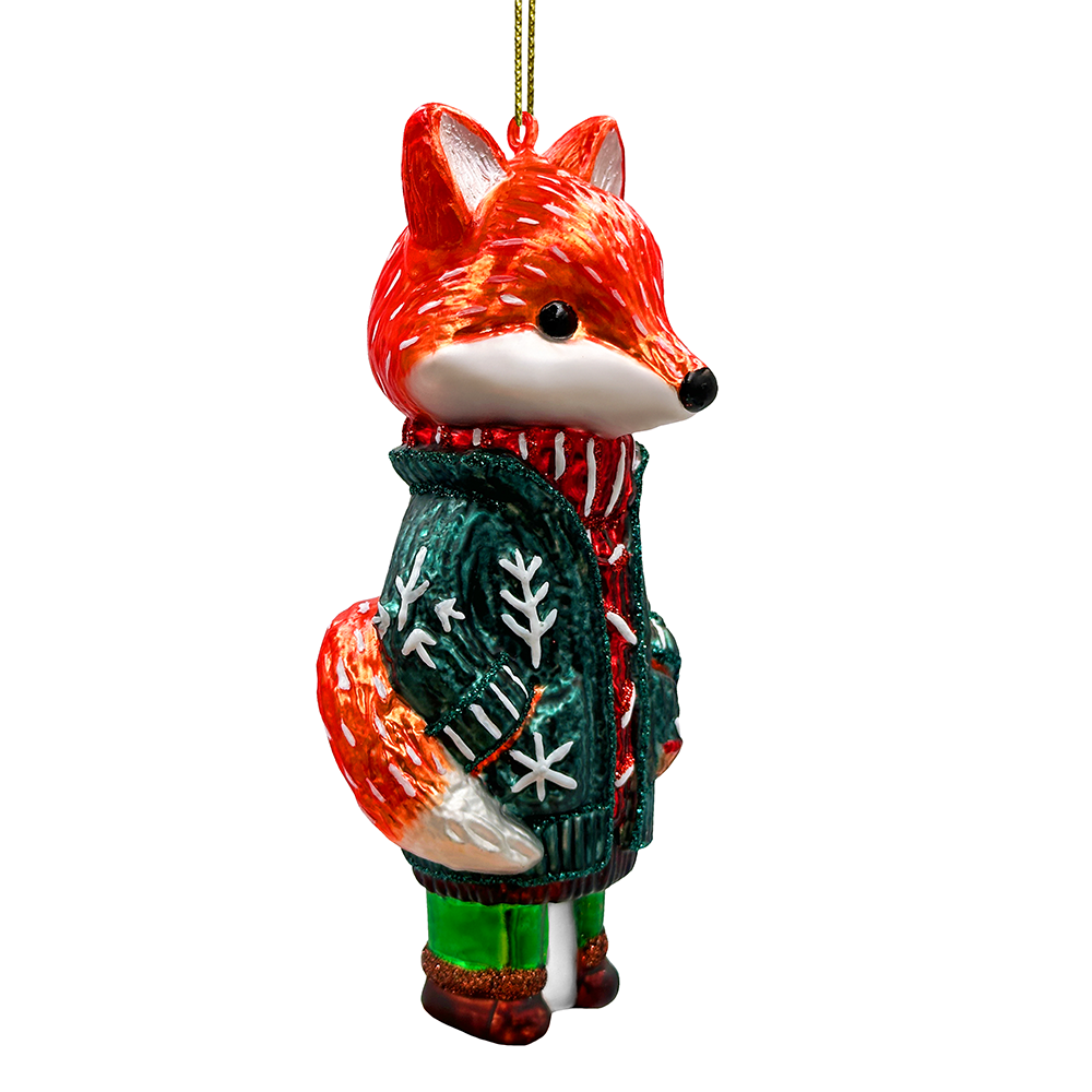 OrnamentallyYou - Wholesale Ornament - Red Nordic Fox in Sweater Glass Ornament, Scandinavian Decor3