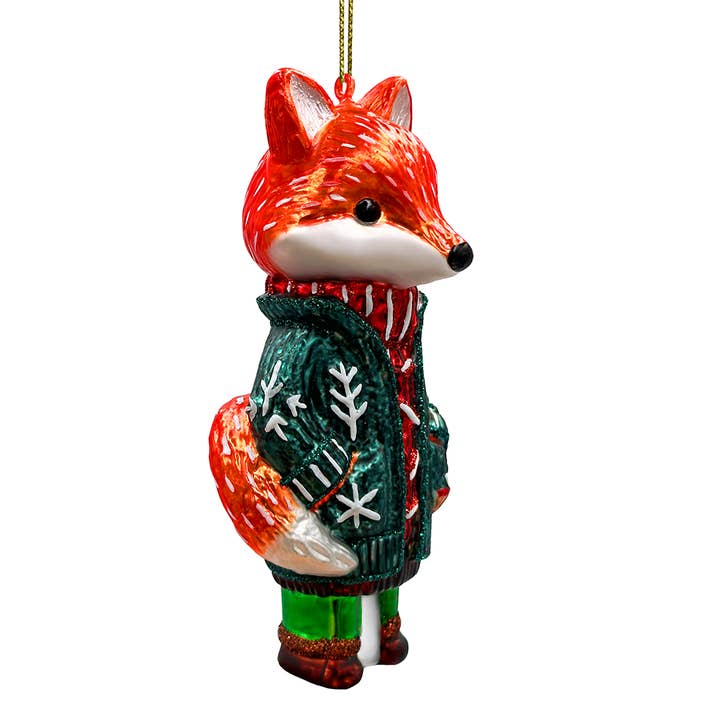 OrnamentallyYou - Wholesale Ornament - Red Nordic Fox in Sweater Glass Ornament, Scandinavian Decor3