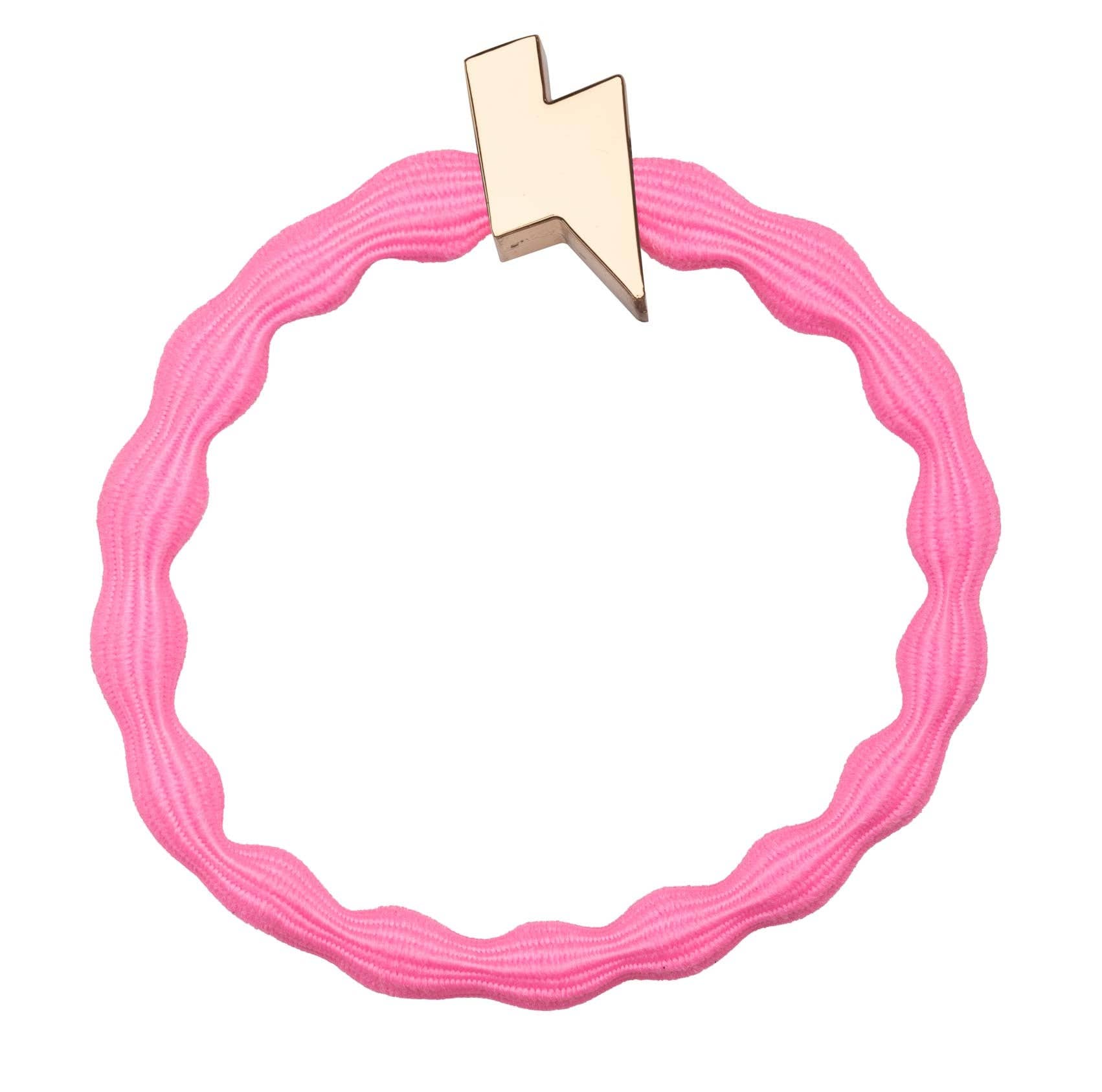 Charms by Charlotte - Wholesale Hair Tie - Gold Lightning Bolt - Neon Pink1