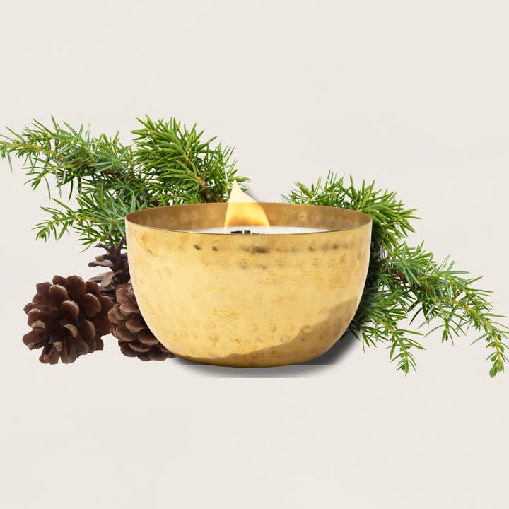 Woodsy Homelife - Wholesale Jar/Filled Candle - Juniper & Balsam Fir-Solid Brass 14oz Pure Soy Candle