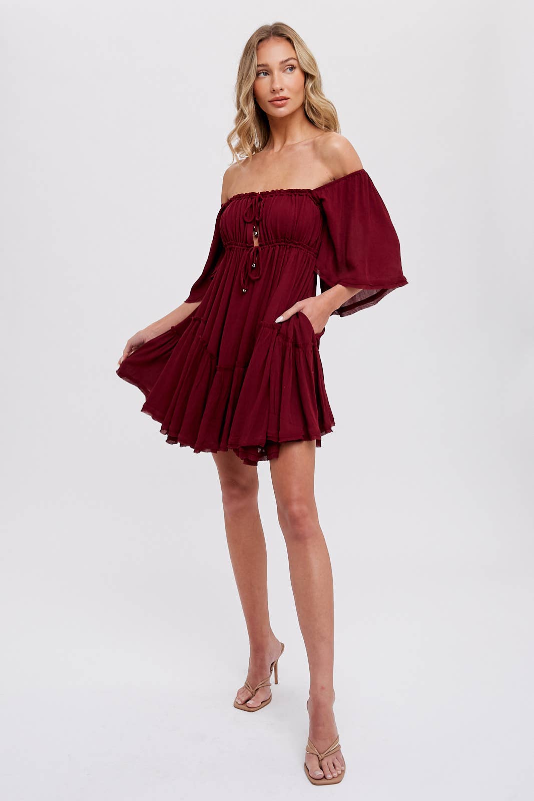 Bluivy - Wholesale Dress - Women's - RUFFLE HEM  RUCHED MINI DRESS11