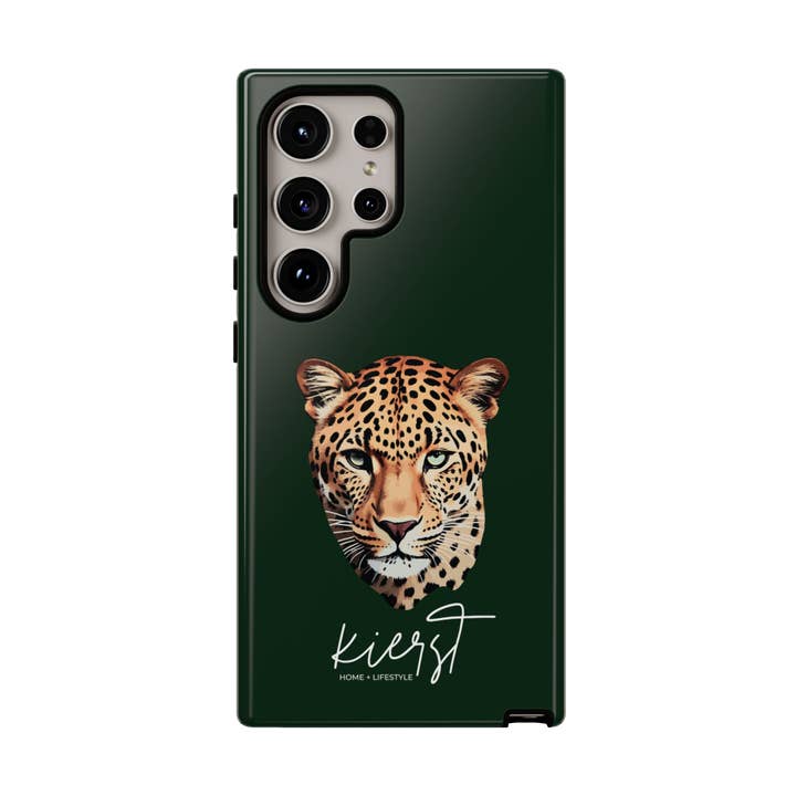 Leopardhoved på Signature Midnight Pine Samsung Galaxy-etui for engroshandel hos kierst