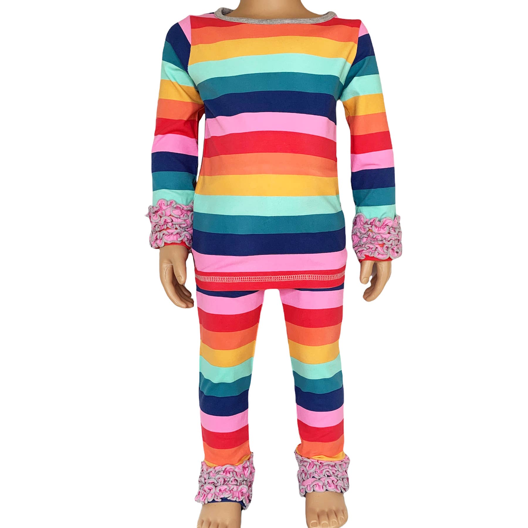 AnnLoren – Großhandel Fashion-Leggings – Kinder – Regenbogen-Leggings mit Rüschen für Mädchen, weiche Kinderkleidung8