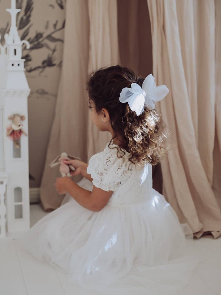 A Little Lacey - Wholesale Dress - Kids - Callista Puff Sleeve White Dress