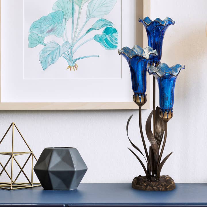River of Goods - Wholesale Accent/Desk Lamp - 21"H Blue Mercury Glass 3 Lily Uplight Table Lamp