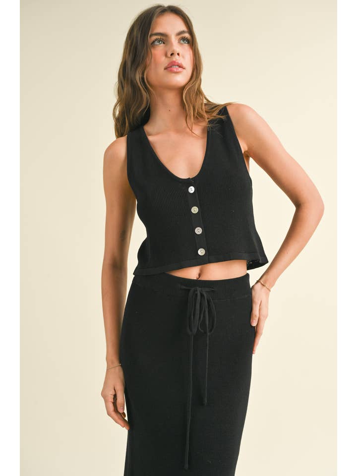MIOU MUSE - Wholesale Knit Top - Women's - T2797ST BUTTON DETAIL KNITTED VEST