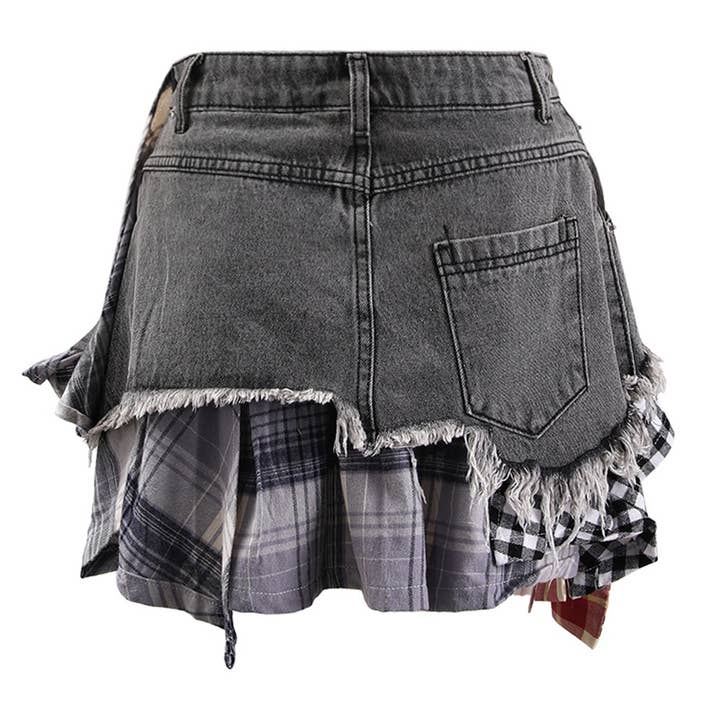Productseeker - Wholesale Skirt - Women's - SK024 Summer Chic: High-Waist Plaid-Denim Skirt