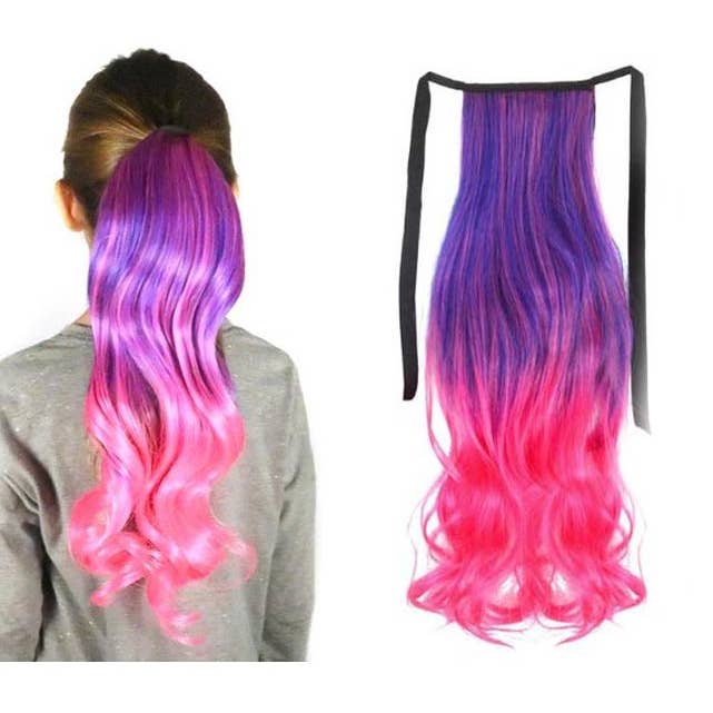 Magic Manes – Großhandel Extensions – Tutti Fruchtige lila und rosa lockige Pferdeschwanz-Haarverlängerung0