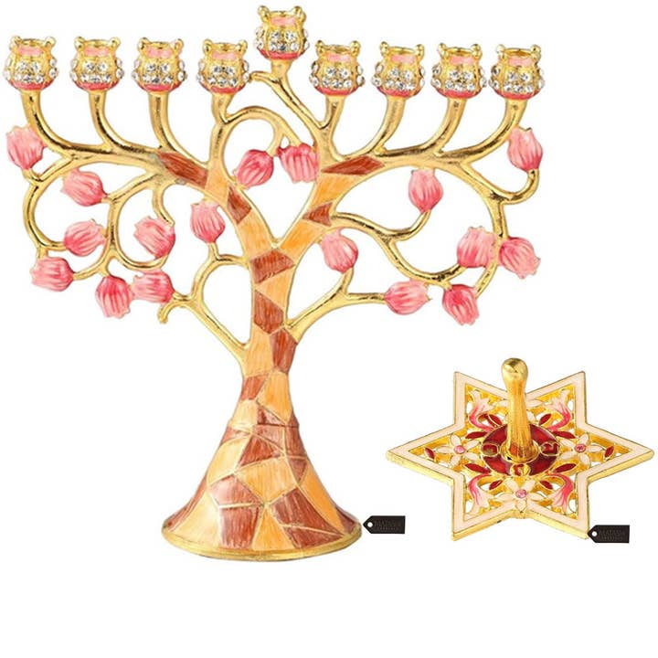 Matashi - Wholesale Menorah - Matashi Hand-Painted Spinning Dreidel and Enamel Menorah