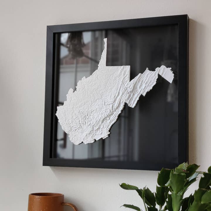 Carte topographique 3D de la Virginie-Occidentale | Art mural 3D | Décoration d'intérieur pour la vente par Micropolitan