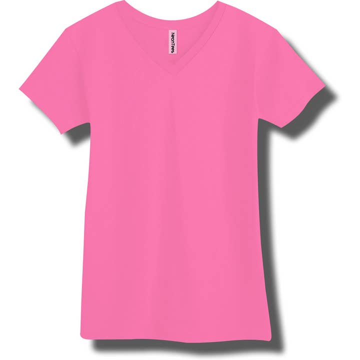 Col V en jersey fin rose fluo adulte pour la vente par Neon Tees
