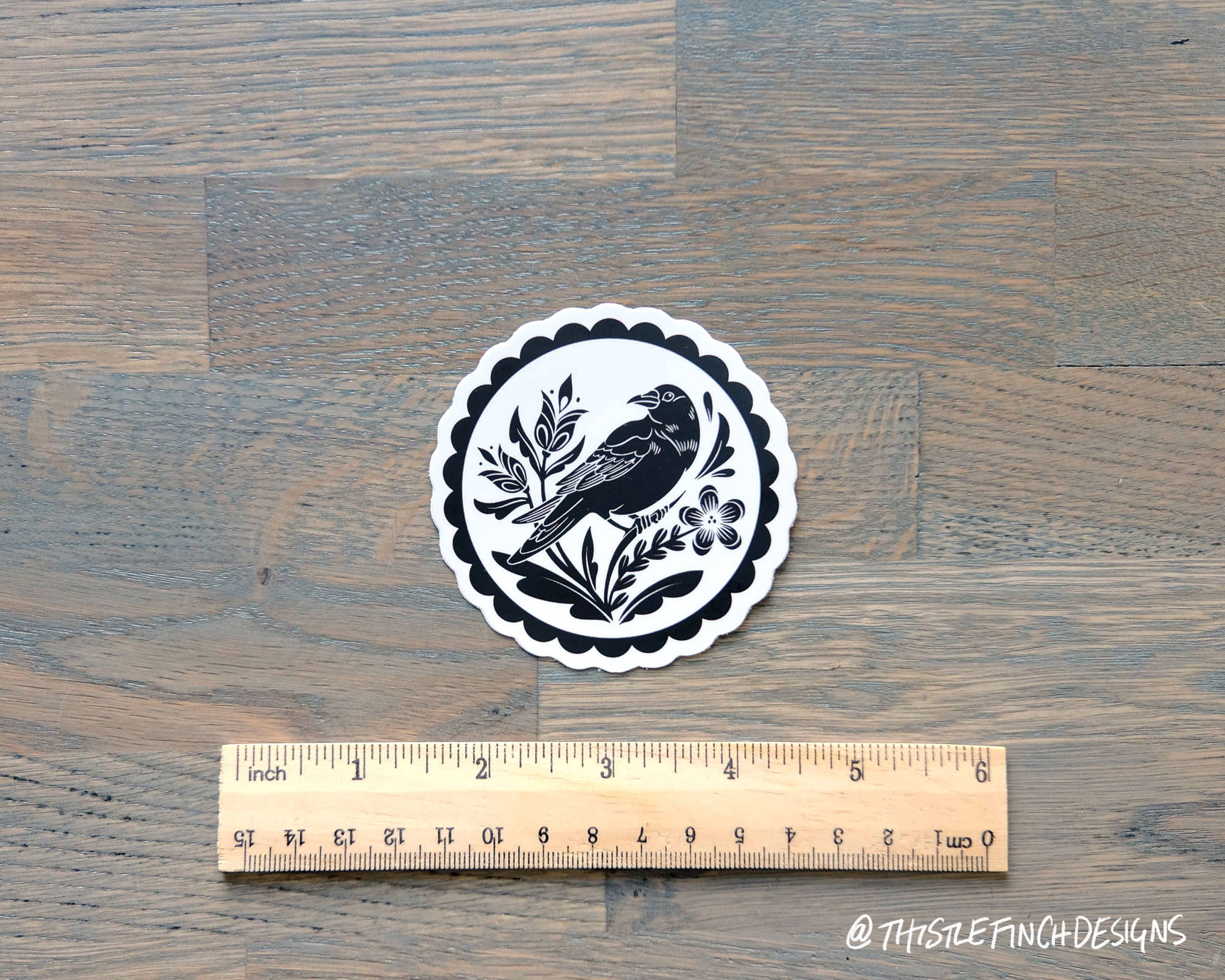 Thistle Finch Designs – Großhandel Aufkleber – B&W Crow Distelfink PA Niederländisches Hex-Schild, Vinyl-Aufkleber2