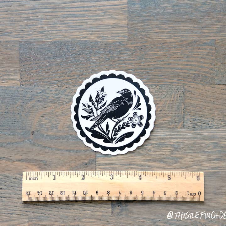 Thistle Finch Designs – Großhandel Aufkleber – B&W Crow Distelfink PA Niederländisches Hex-Schild, Vinyl-Aufkleber2