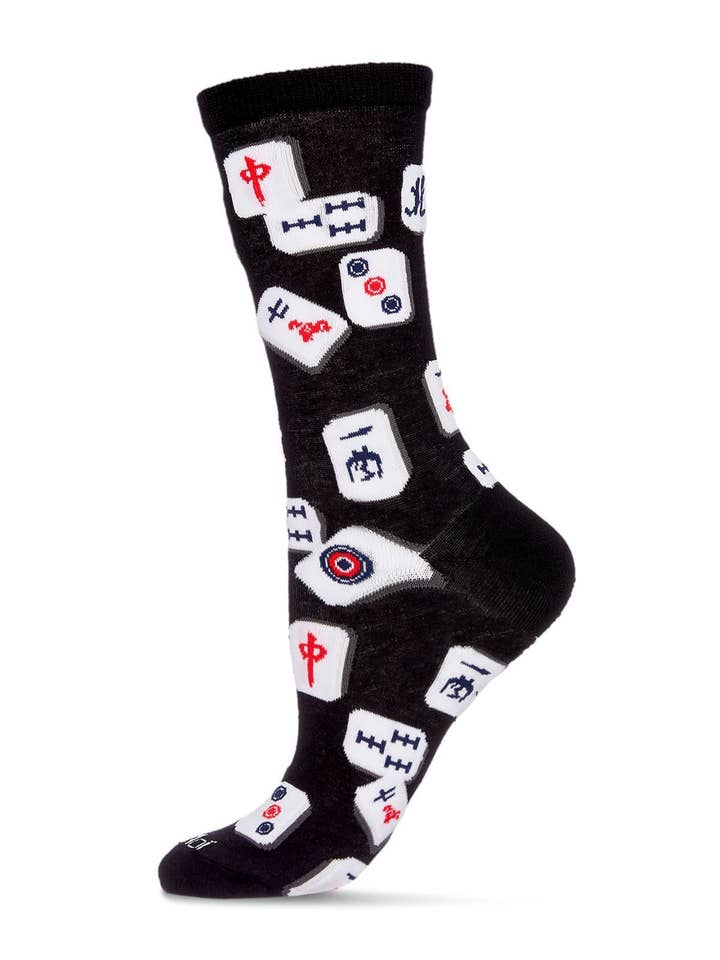 Black MeMoi Mahjong Bamboo Blend Crew Socks for wholesale on Faire