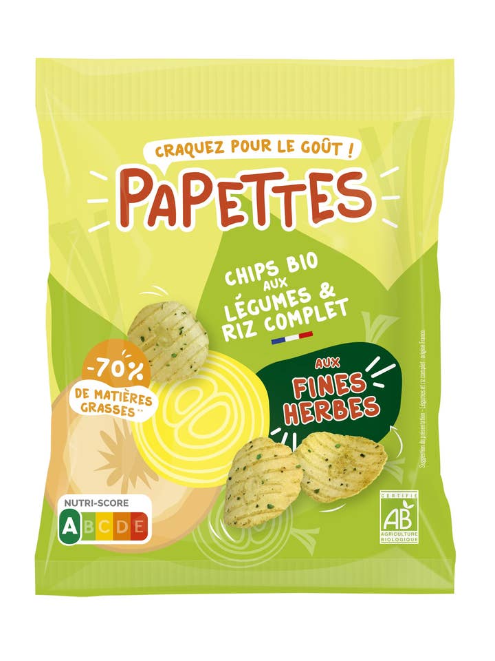 Organic crisps with vegetables and brown rice, with fine herbs - 70g for wholesale by Papettes