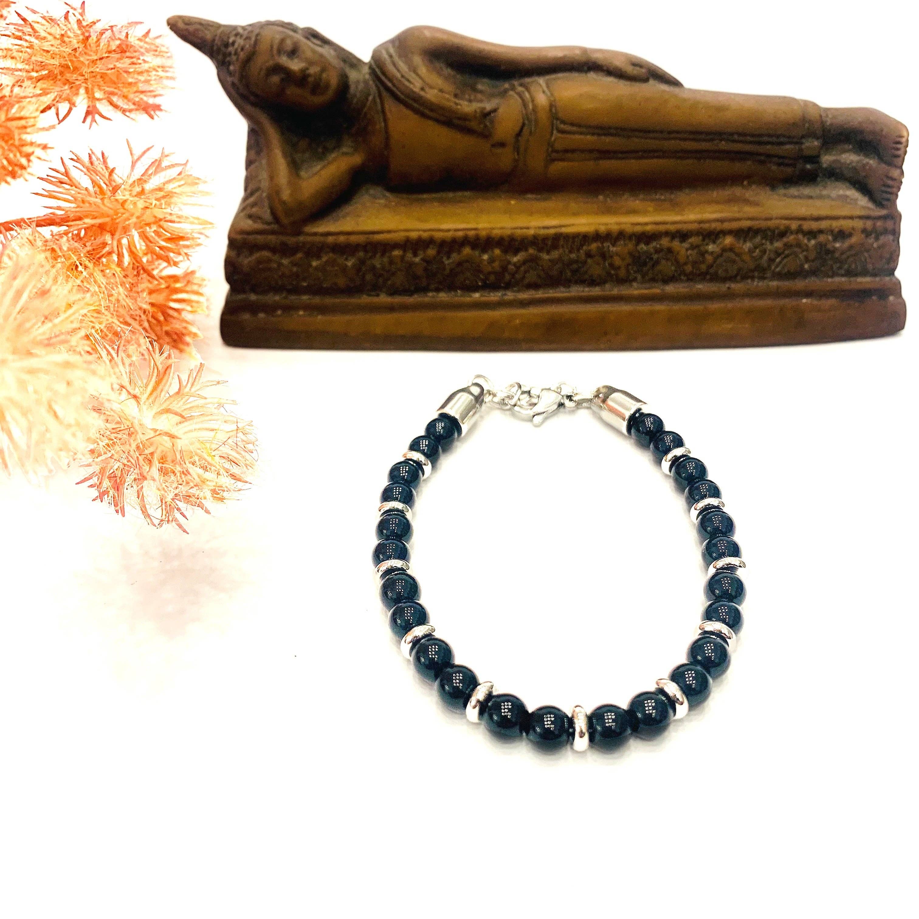 Atisha Spiritual Shop - Venta al por mayor Pulsera de cuentas - SIDDHI ~ Pulsera unisex bicolor de piedra natural dura y acero inoxidable8