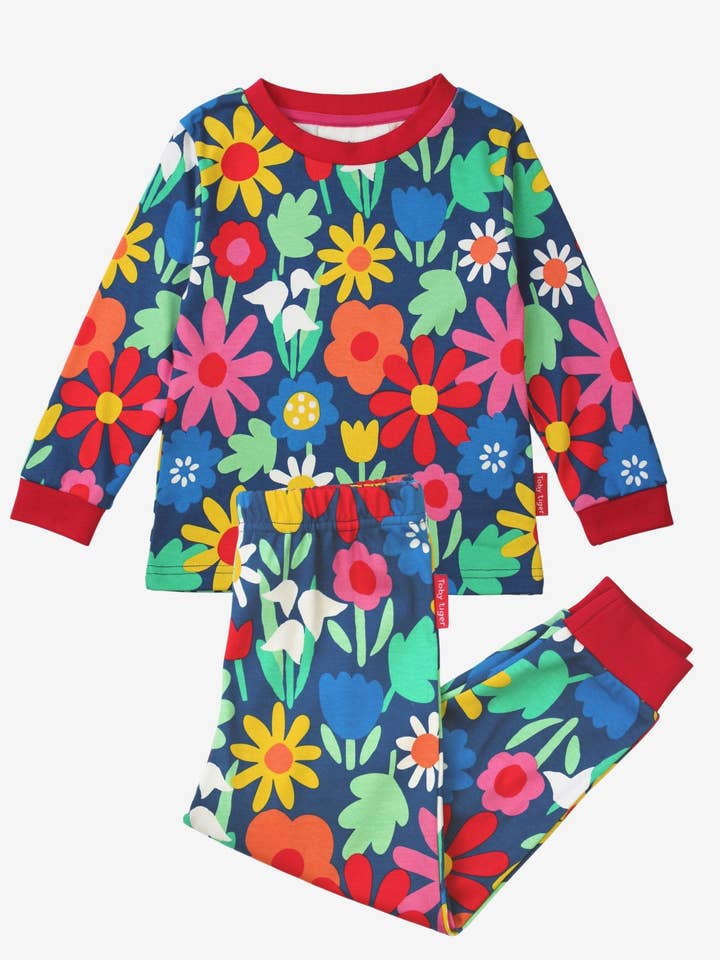 Organic Bold Floral Print Pyjamas for wholesale by Toby Tiger
