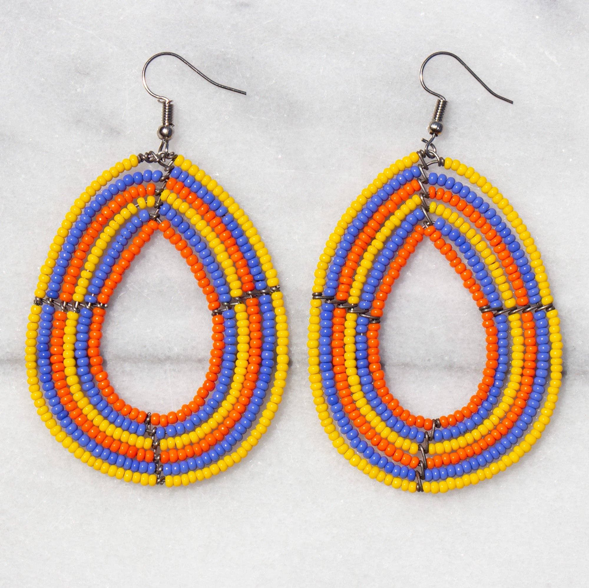 Global Crafts - Wholesale Dangle Earrings - PACK OF 5 -Maasai Bead Multicolor Teardrop Earrings - ASSORTED COLORS2