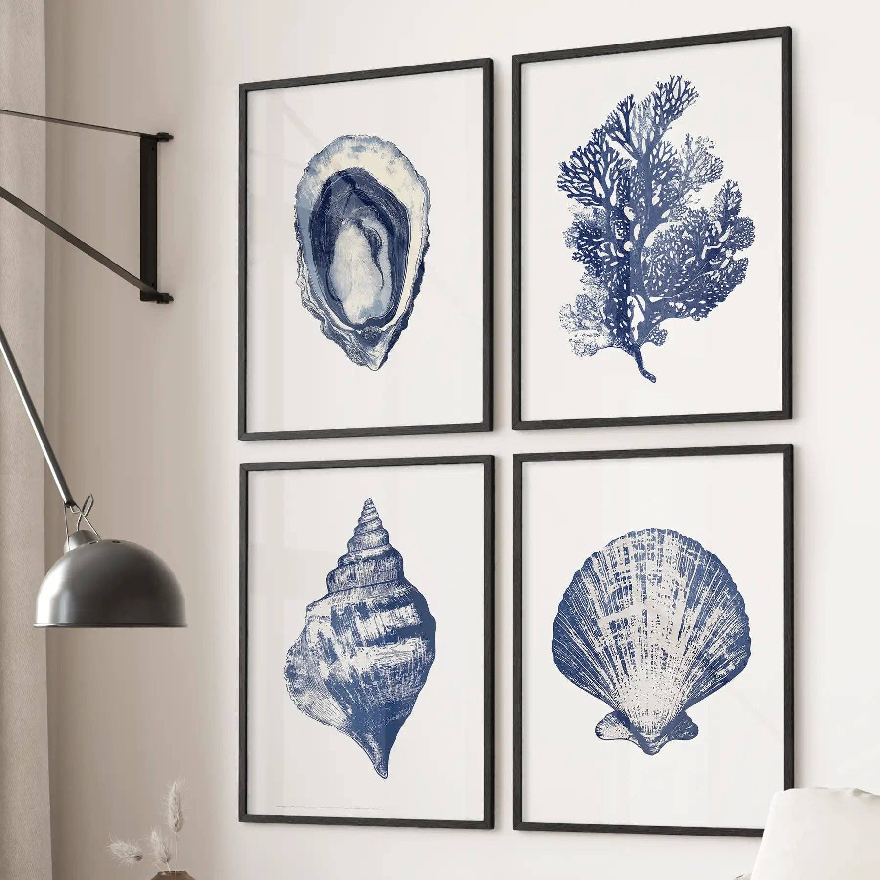 PrintSets.com – wholesale Galleriväggselement – Nautisk konst snäckskal, koralltryck. Set om 4 tryck0