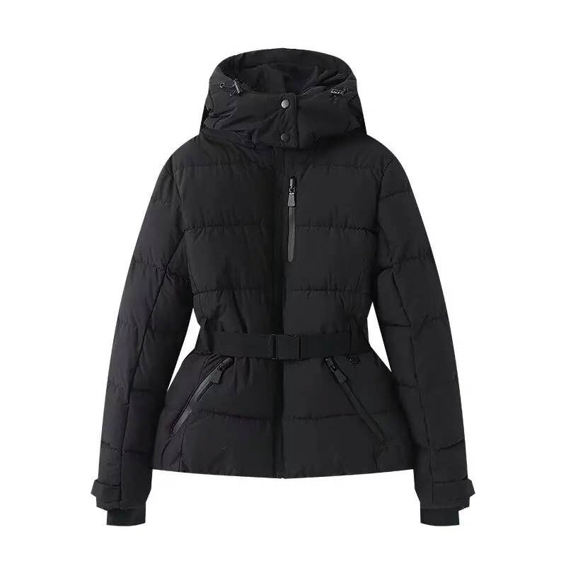 Rosa Clothing - Wholesale Coat - Women's - Printed hooded ski padded quilted jacket with belt5