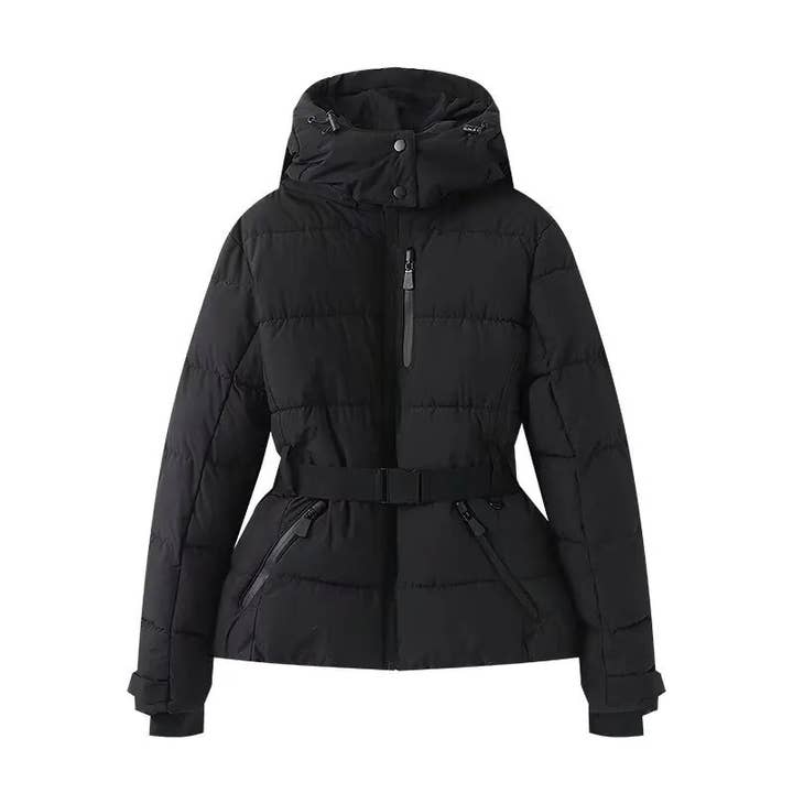 Rosa Clothing - Wholesale Coat - Women's - Printed hooded ski padded quilted jacket with belt5