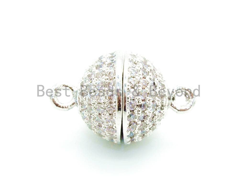 BestBeads&Beyond - Wholesale Clasp - 8mm/10mm/12mm/14mm/16mm CZ Micro Pave  Strong Magnetic Round Clasp, Cubic Zirconia Magnetic Clasp, Gold Rose Gold Clasp, sku#H552