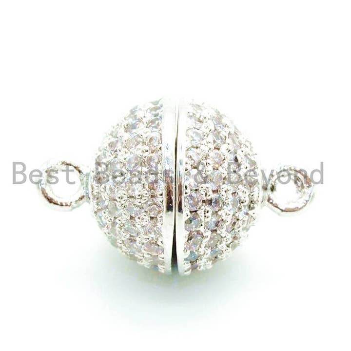 BestBeads&Beyond – wholesale Lås – 8mm/10mm/12mm/14mm/16mm CZ Micro Pave stark Magnetisk Rund Lås, Kubisk Zirkonia Magnetiskt lås, Guld Rose Gold Lås, sku #H552