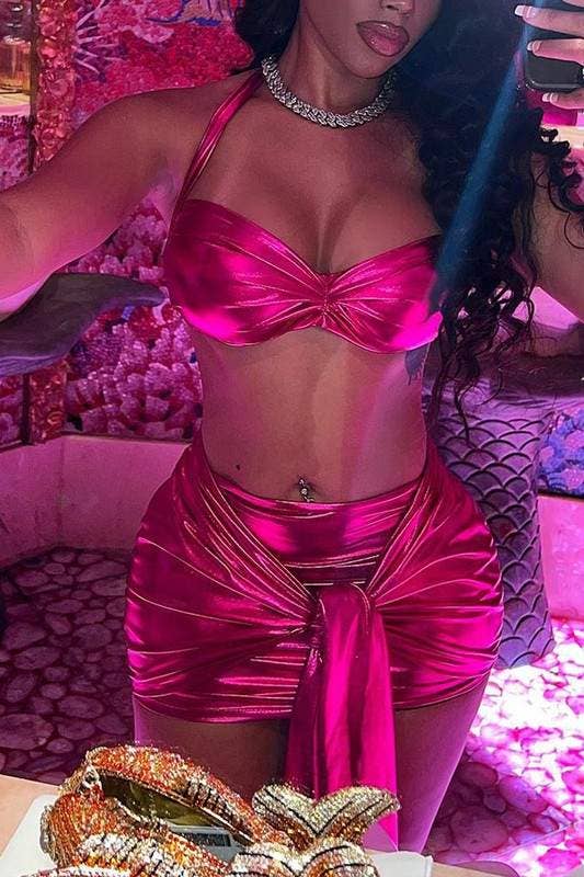 Fashion Combination – Conjunto de top e saia - Mulher por atacado – conjunto mini saia metálica2