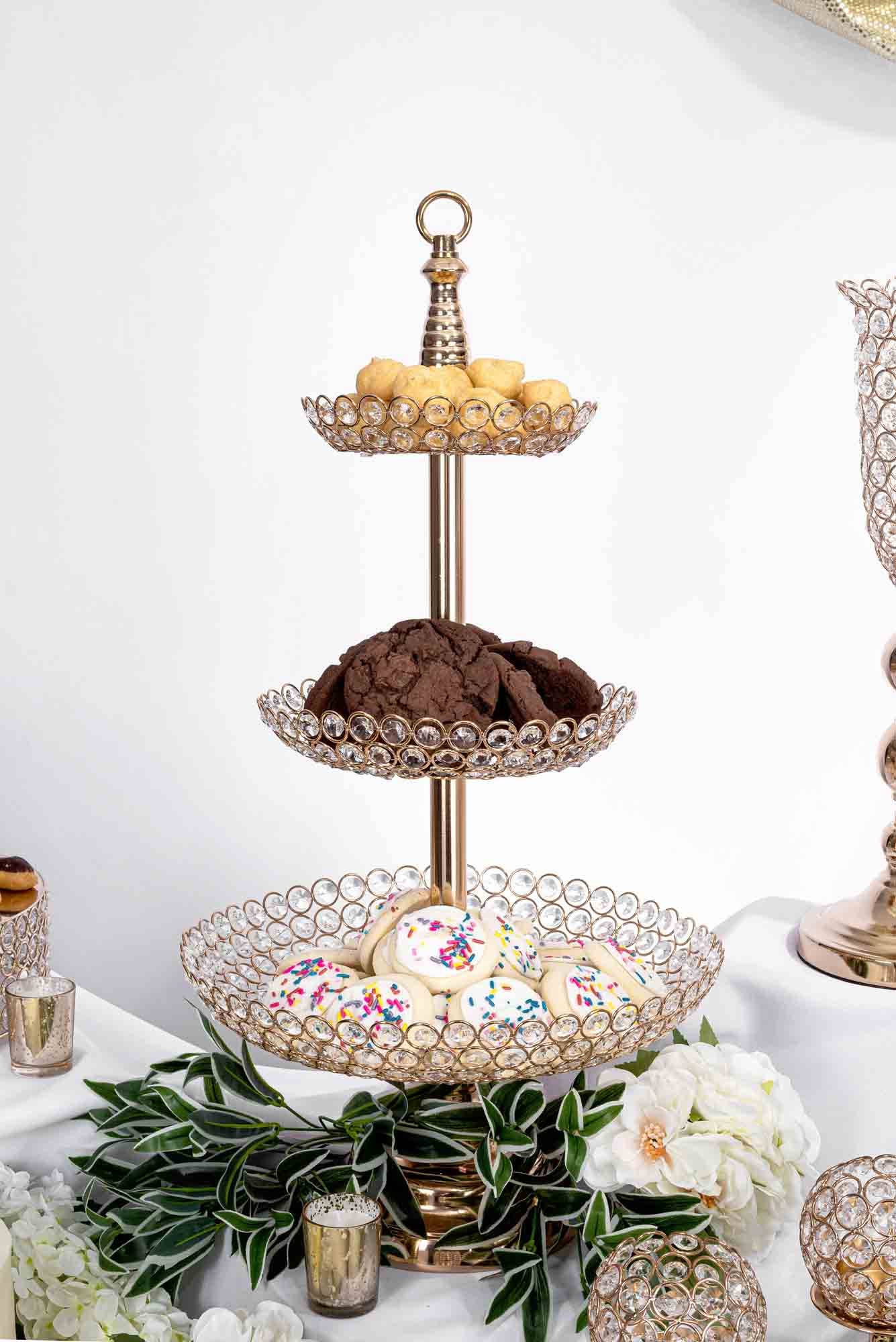 Crystal Treat Stand - 3 Tiers - Gold for wholesale on Faire3