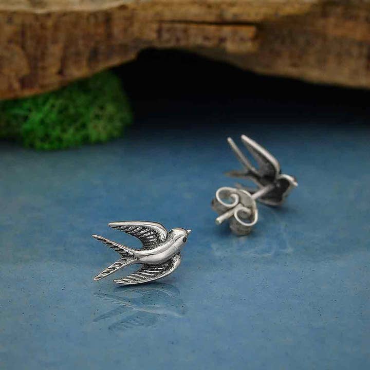 Nina Designs - Wholesale Stud/Post Earrings - Sterling Silver or Bronze Swallow Post Earrings 9x11mm