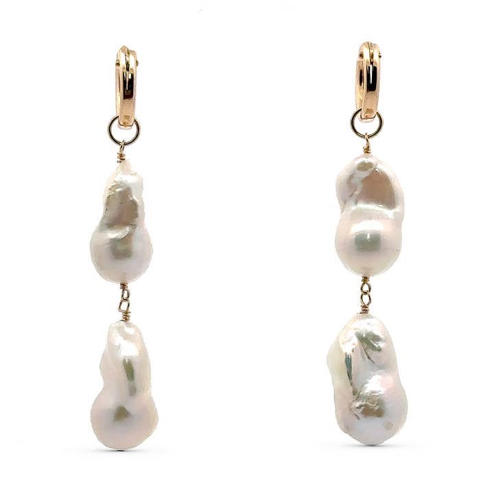 Human Design Studios - Wholesale Dangle Earrings - Large Baroque Pearl Double Dangle Hoops
0