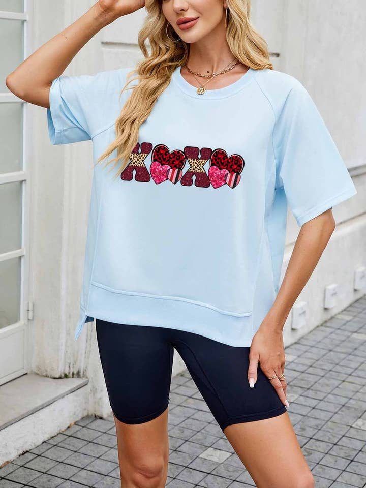 Alla hjärtans dag XOXO hjärta grafisk kortärmad topp för wholesale av Lovesoft