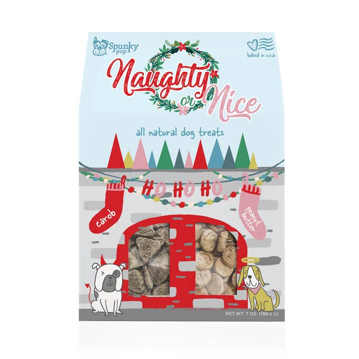 Naughty or Nice, Holiday Dog Treats, Peanut Butter & Carob for wholesale by Spunky Pup