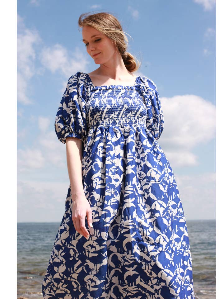 Jessie Zhao New York - Wholesale Dress - Women's - Animal World Smocked Cotton Silk Dress11