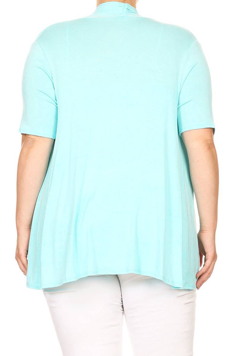MOA COLLECTION - Wholesale Cardigan - Women's - Women's Plus Size Short Sleeves Draped Solid Cardigan3