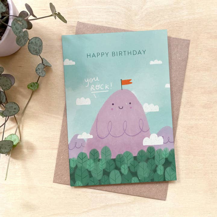 Happy Birthday 'You Rock' Recycled Coffee Cup Card for wholesale by Coffee Cup Cards