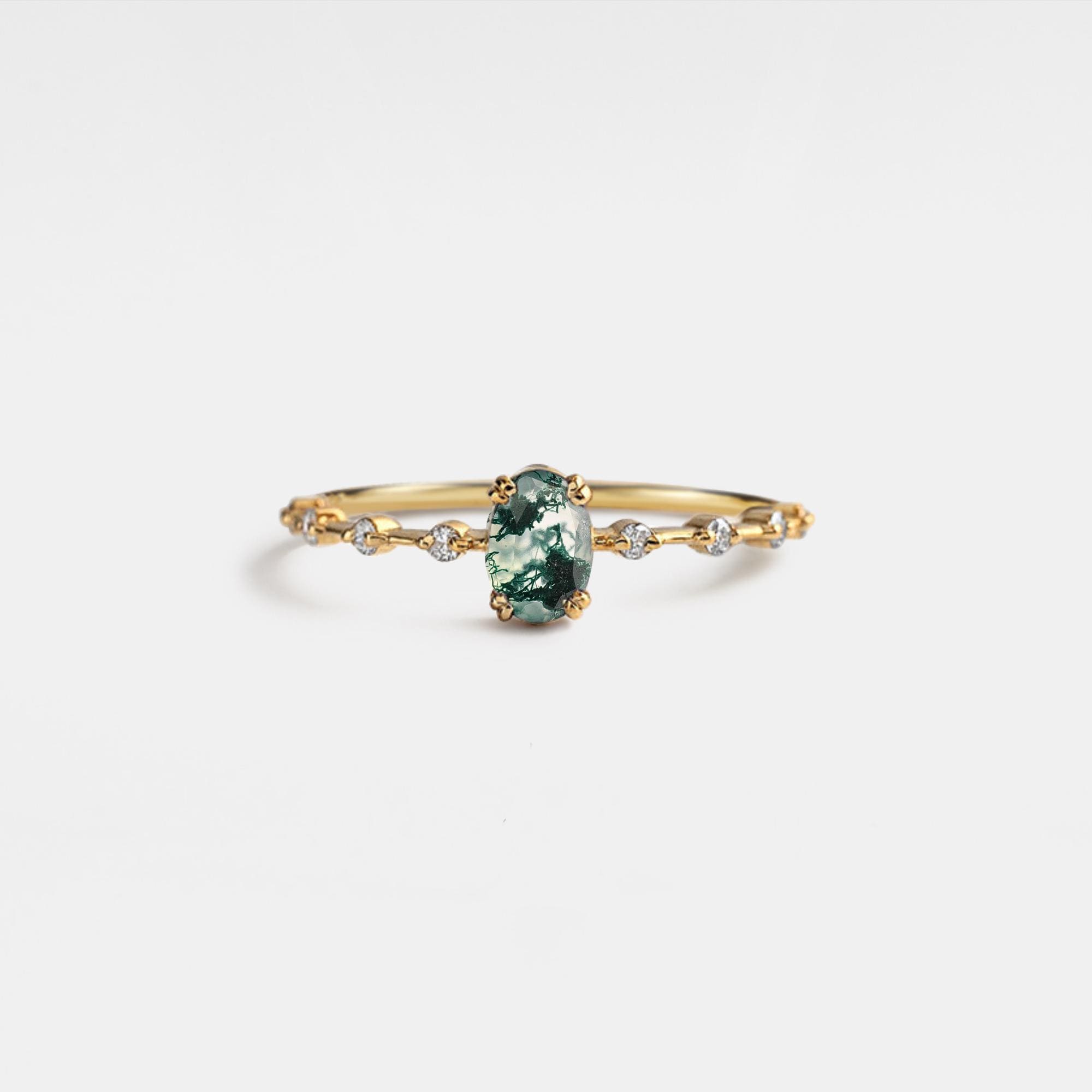 Perimade & Co. LLC - Wholesale Multi-Stone Ring - Oval Cut Moss Agate Stacking Ring in 925 Sterling Silver