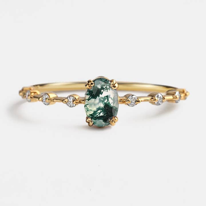Perimade & Co. LLC - Wholesale Multi-Stone Ring - Oval Cut Moss Agate Stacking Ring in 925 Sterling Silver0