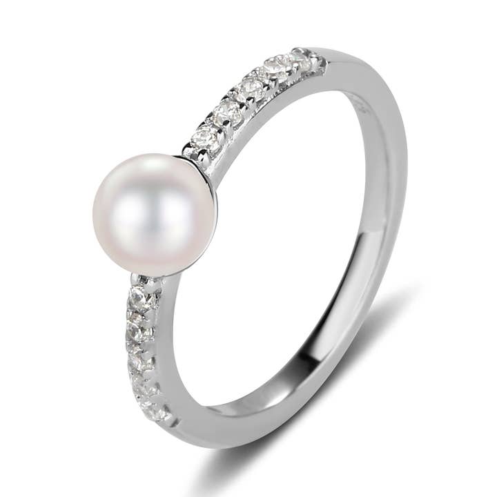 Bague pour enfant en argent sterling avec perle d'eau douce et zircone cubique pour la vente par Cherished Moments