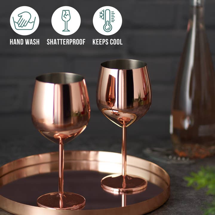 Oak & Steel – Großhandel Weingläser – 2 Weingläser aus Edelstahl in Roségold, 500 ml
