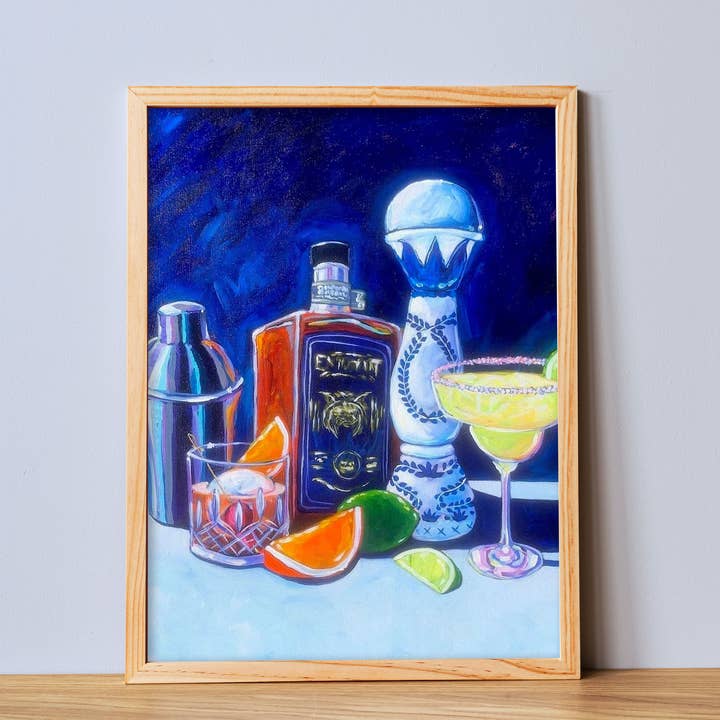 Installation de bar, cocktails Margarita et Whiskey et impression artistique pour la vente par Laurel Greenfield Art