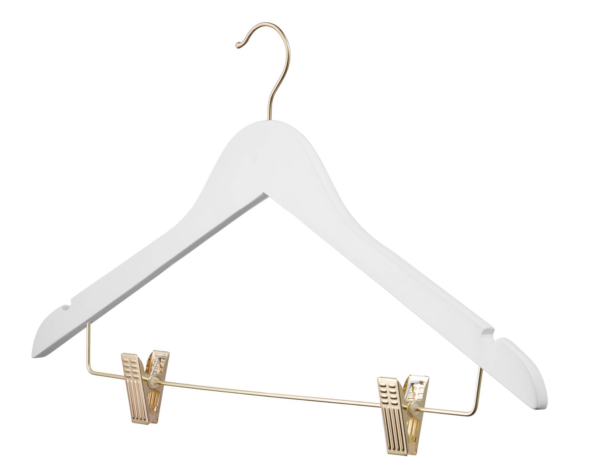 DEILSY – Cabides por atacado – Cabides de Madeira Branca com Presilhas (4 Unidades por Embalagem)4