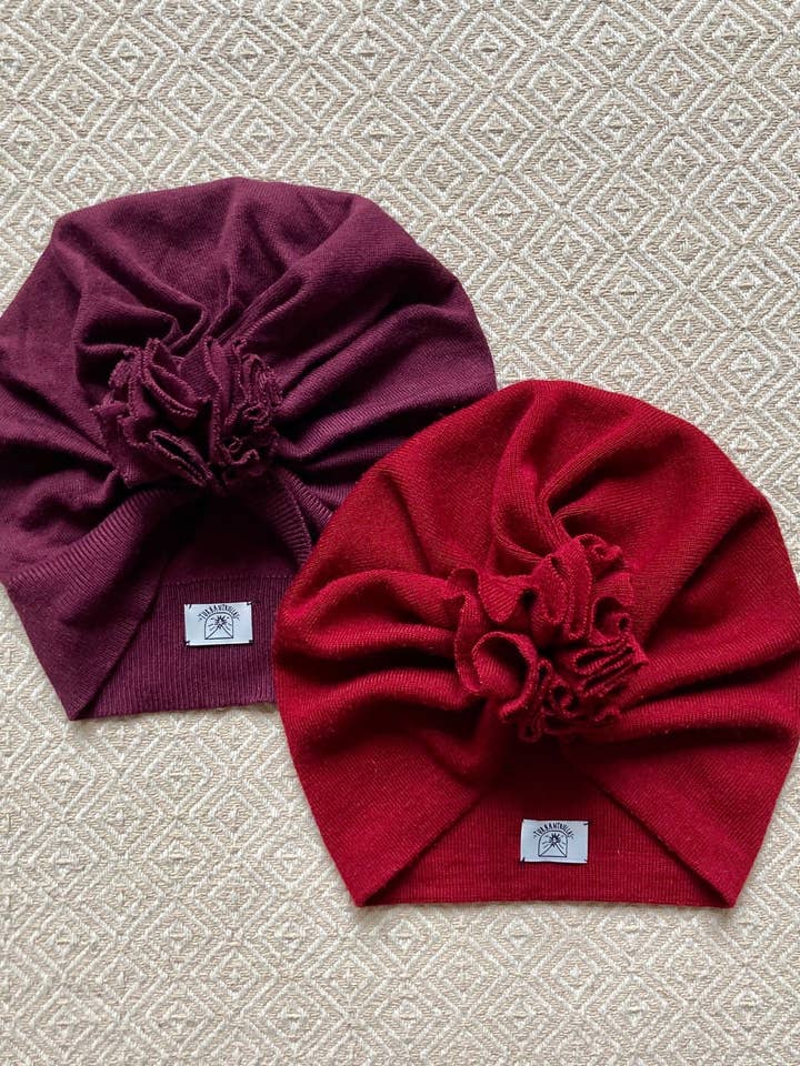upcycled turbans red for wholesale by TURBANTRULLAS