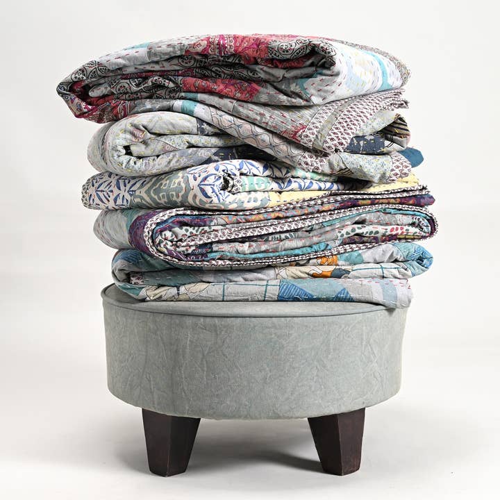 Jaipur Patchwork Kantha light Quilt bedspread Bohemian, King for wholesale by Meg Creations