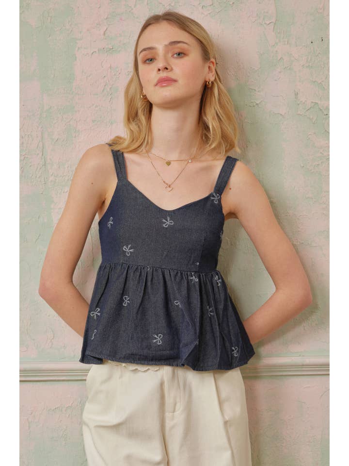 ROSIE POSIE - Wholesale Blouse - Women's - RP2716 - Denim Bow Detail Babydoll Top9