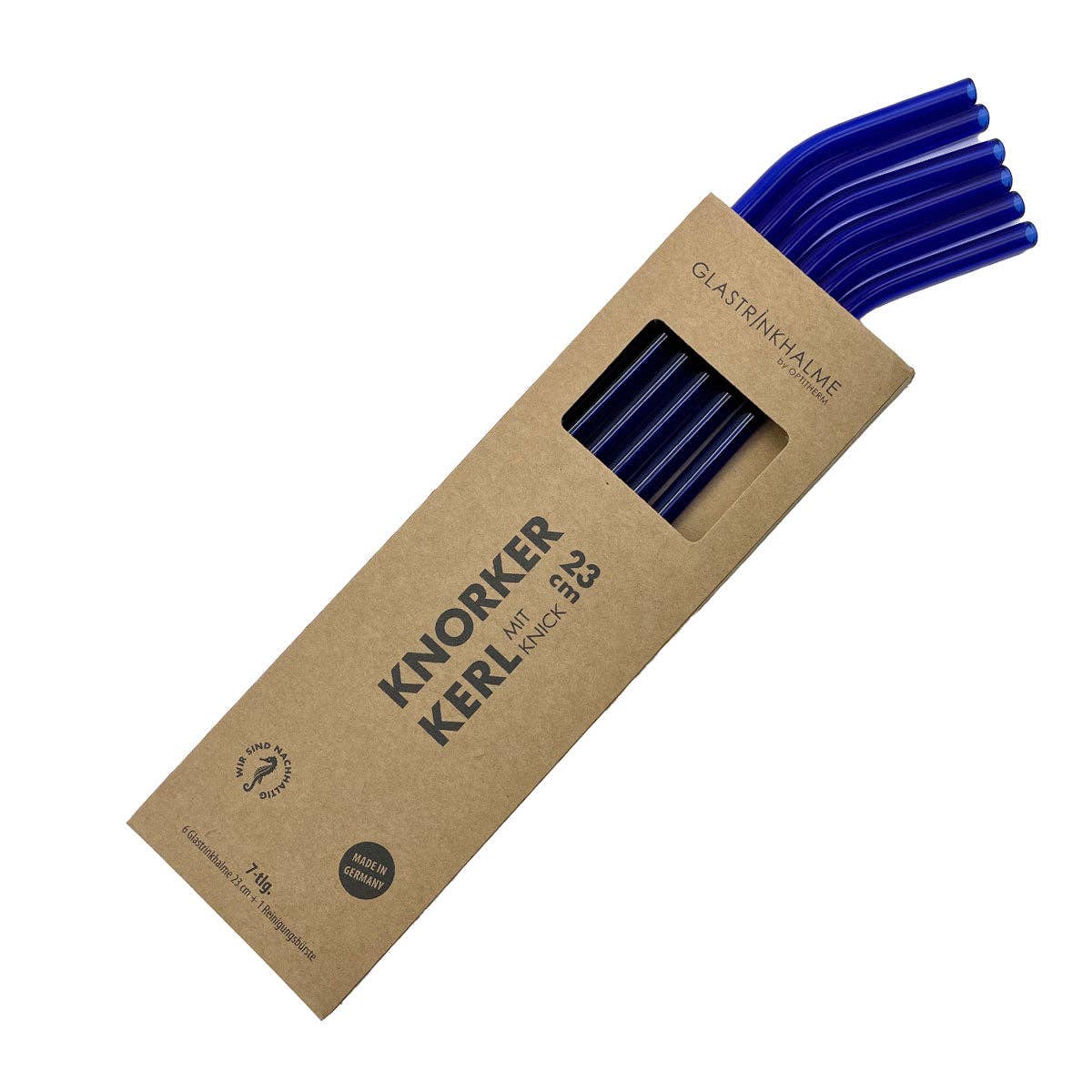 Glastrinkhalme by OPTITHERM - Wholesale Drinking Straw - 6 cobalt blue glass drinking straws “Knorker guy with kink”2