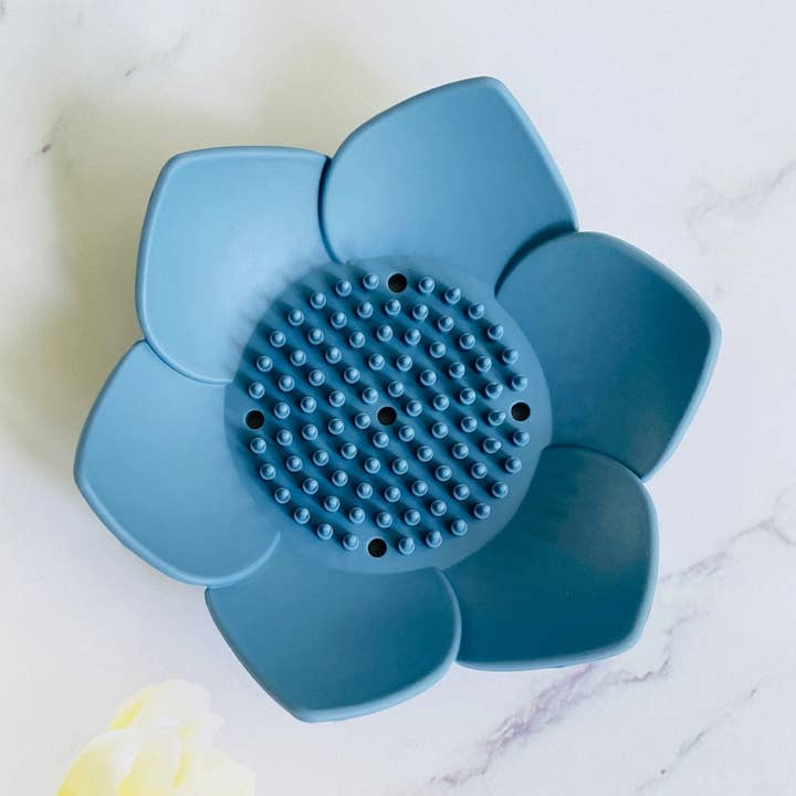 TranquilBlossom Silicone Soap Holder - Soap Dish of Morandi Elegance with Water Drainage- Aegean Blue for wholesale by Tammi Home Body & Bath