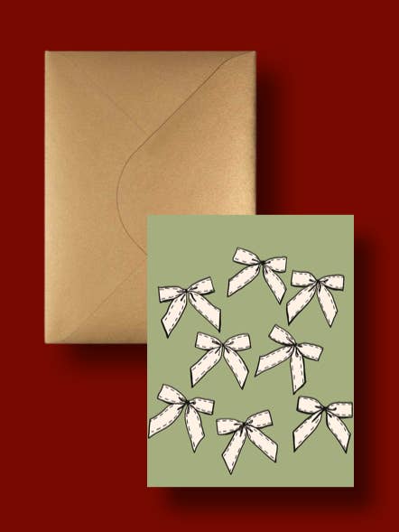 Green Bows Card for wholesale by The Art Buff