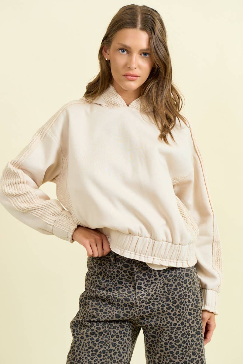 Doe and Rae - Wholesale Sweatshirt - Women's - BRUSHED TERRY MIX MEDIA BLOCK SWEATSHIRT - 45366T0