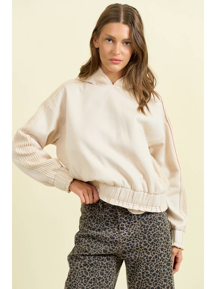 Doe and Rae - Wholesale Sweatshirt - Women's - BRUSHED TERRY MIX MEDIA BLOCK SWEATSHIRT - 45366T